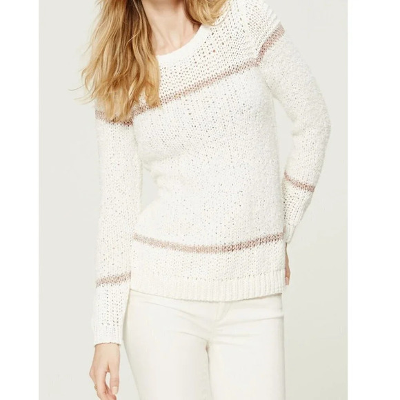 Ann Taylor LOFT Serenade Stripe Open Knit Sweater Size Medium Ivory White - Picture 1 of 8